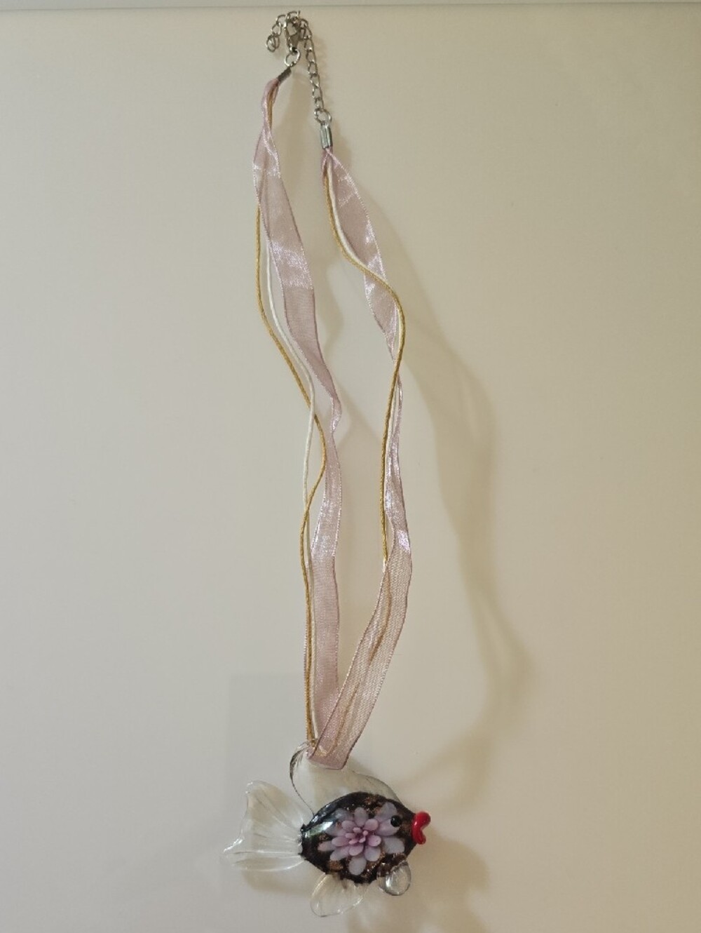 Handblown Glass Purple Flower Gold Accent Fish Ornament - Pets Fish Décor - Picture 2 of 6